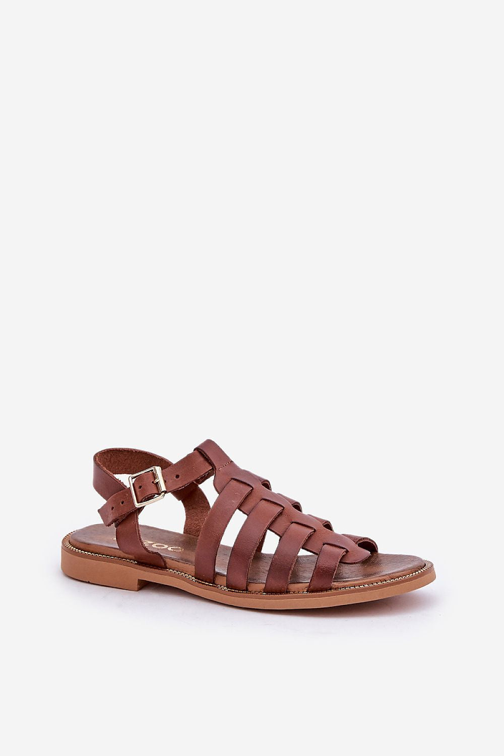 Avelisse Leather Flat Sandals in brown, featuring an adjustable buckle strap and comfortable flat heel, perfect for versatile styling.