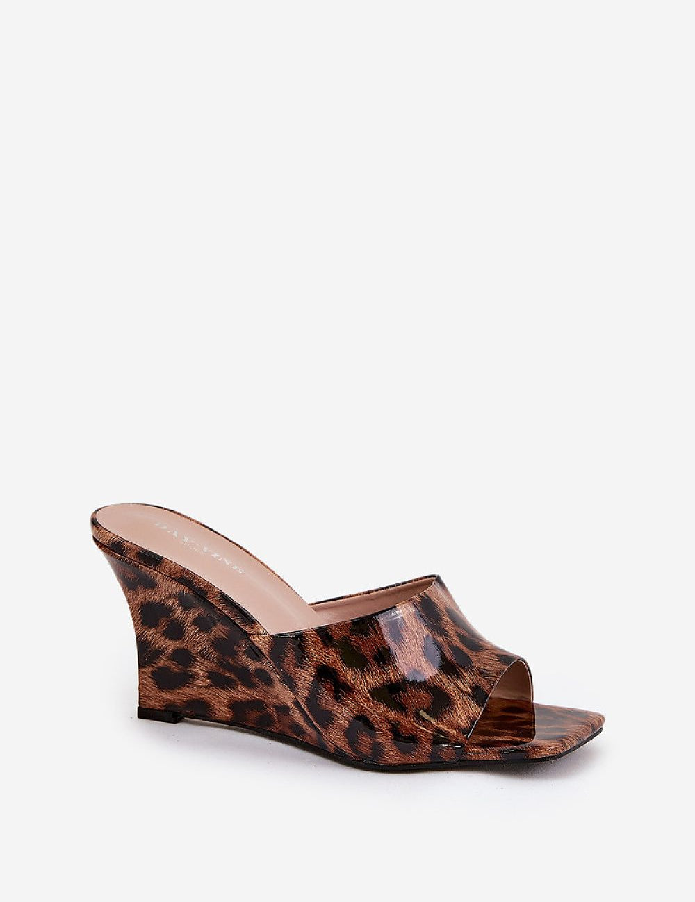 Leopard print slip-on clogs with wedge heel, eco leather upper, and open-toe design, perfect for summer style.
