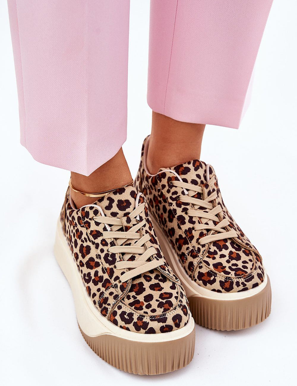 Leopard print Elessira platform street sneakers with eco suede upper and chunky sole, adding height and style to urban outfits.