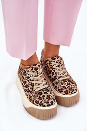 Leopard print Elessira platform street sneakers with eco suede upper and chunky sole, adding height and style to urban outfits.