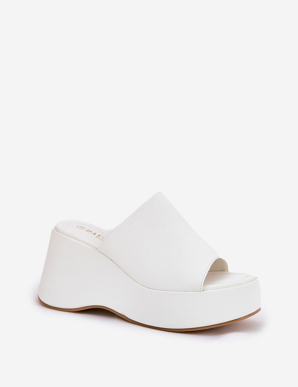 Selentia Faux Leather Wedge Sandals with open-toe and sleek white design, featuring a supportive platform and cushioned interior.