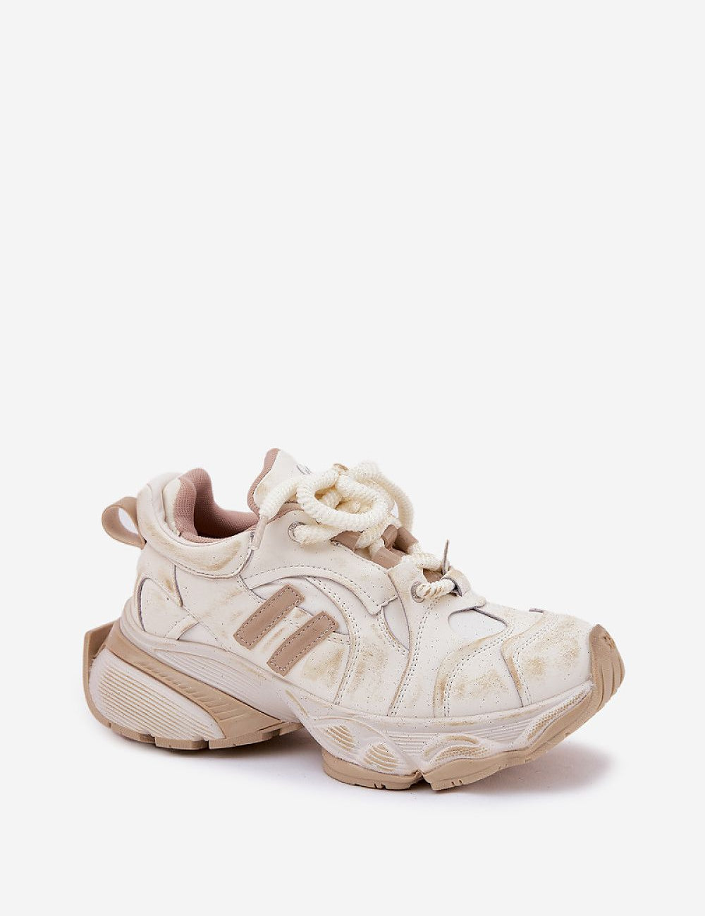 Avrielle Sequin Lace-Up Sport Shoes in natural leather with 3.5 cm platform sole, featuring decorative sequins and thick lacing.