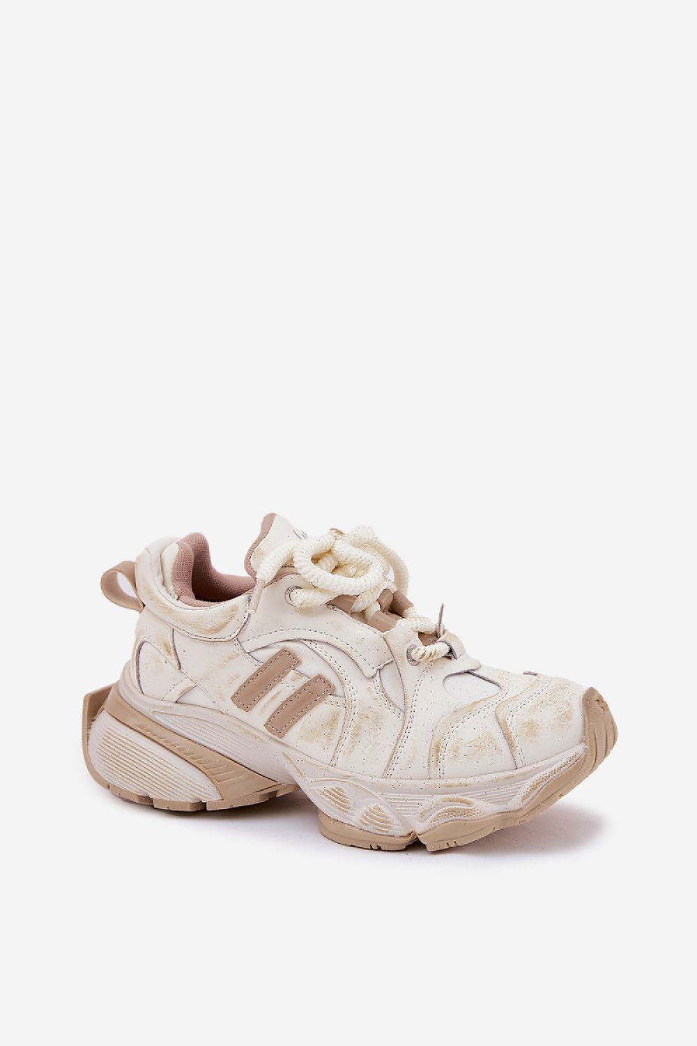 Avrielle Sequin Lace-Up Sport Shoes in natural leather with 3.5 cm platform sole, featuring decorative sequins and thick lacing.