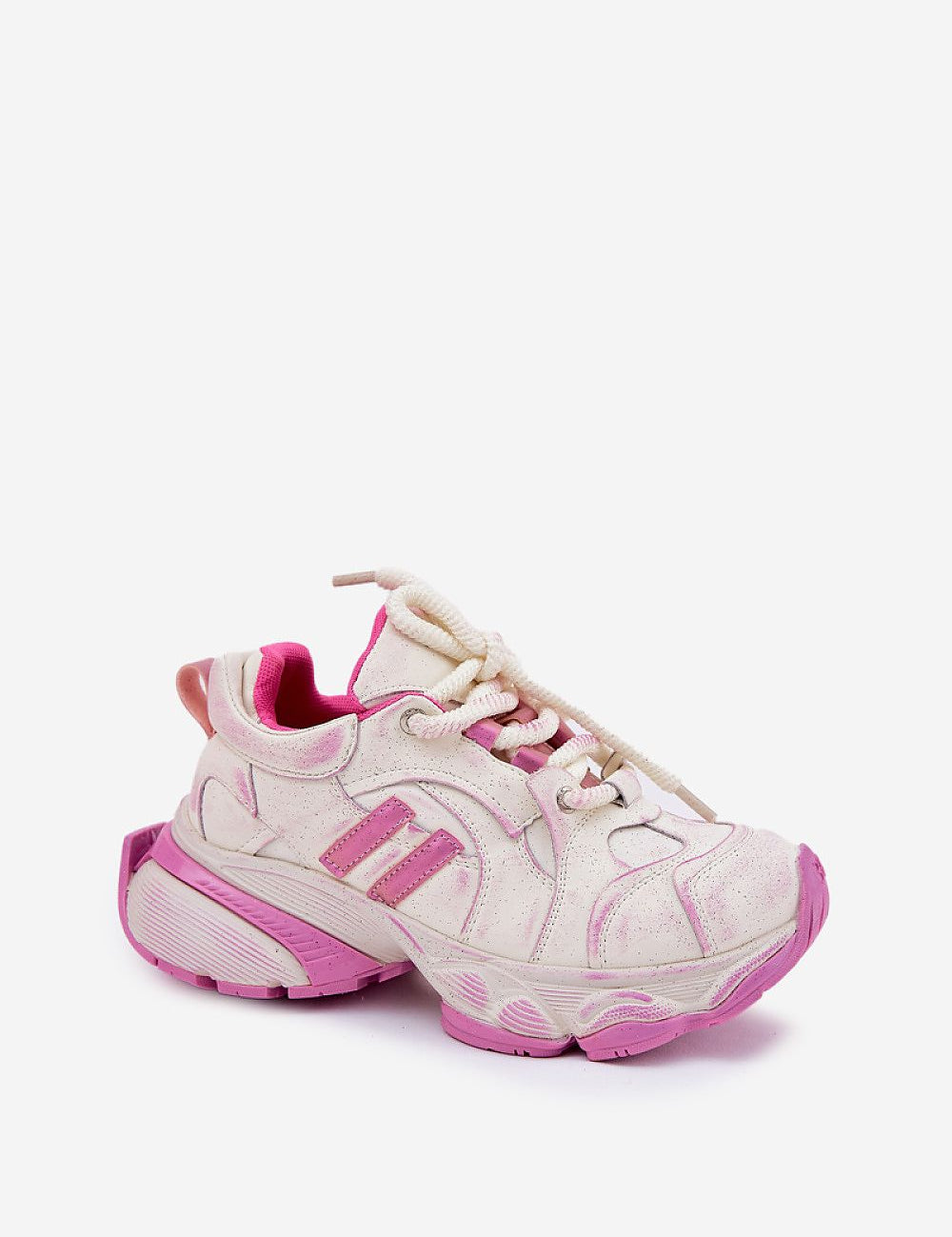 Avrielle Sequin Lace-Up Sport Shoes in pink and white leather with a 3.5 cm platform sole.