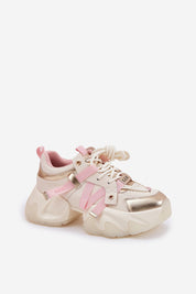 Isalvien double-lace sport shoes with bold platform sole, pink accents, crafted from leather for comfort and modern style.