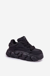 Vernesse Elevated Leather Sport Shoes with thick lacing and 5.5 cm platform. Fashion-forward black sneakers for everyday style.