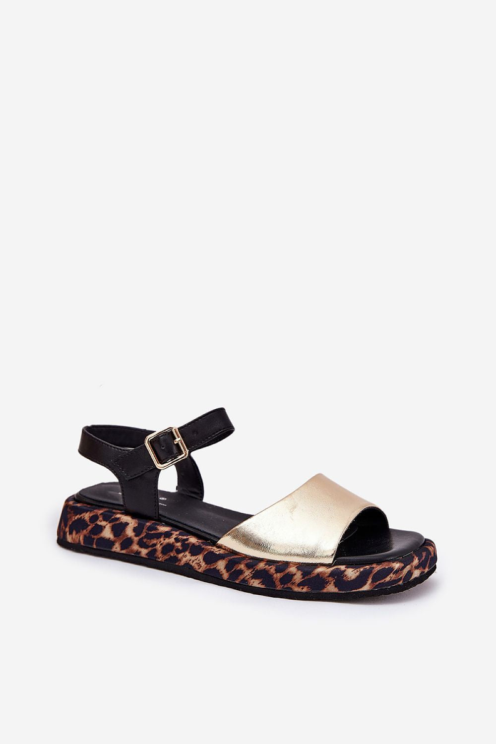 Narivelle leather sandals with animal print platform, adjustable ankle strap, and open-toe design for summer style.