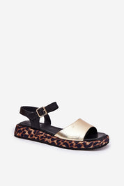 Narivelle leather sandals with animal print platform, adjustable ankle strap, and open-toe design for summer style.