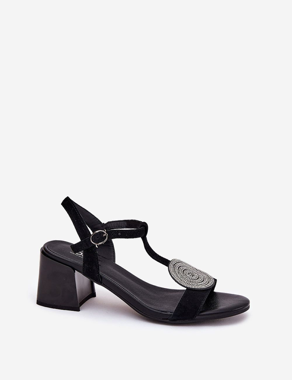 Evelenne leather sandal with sculpted heel, featuring a modern front accent and adjustable ankle strap for elegant, comfortable wear.