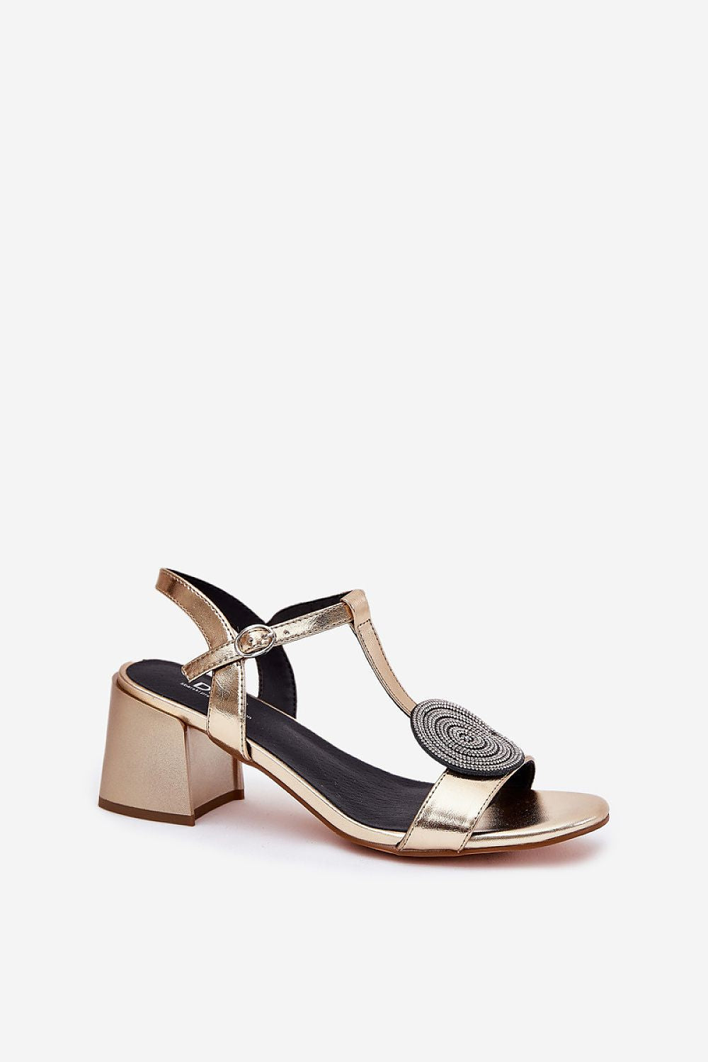 Evelenne leather sandals with sculpted column heel, featuring a modern front accent and adjustable ankle strap for elegant style and comfort.