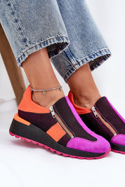 Colorful Averielle wedge zip sport shoes with suede and breathable fabric, featuring dual side zippers and a sculpted wedge sole.