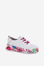 Lurevynn patterned platform sport shoe with unique floral sole, lace-up style in white leather for dynamic movement and versatile styling.
