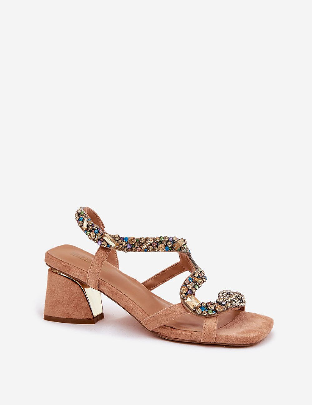 Orlanza Mirrored Serpent Heel Sandals with eco suede, crystal serpent motif, stiletto heel, and mirrored accent; elegant and dramatic style.