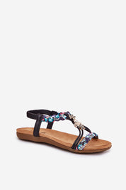Aviretta braided zircon sandals with colorful straps and shimmering decorations, featuring a cushioned insole for summer comfort.
