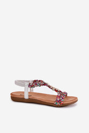 Zirellia Woven Flat Sandals with sparkling zircon accents and cushioned insole, perfect for summer strolls. Made in Poland.