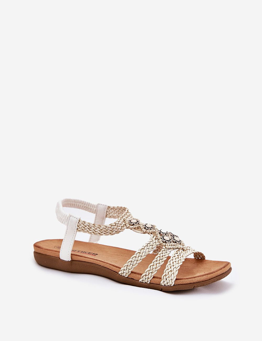 Ynessa Braided Flat Summer Sandals with faux leather straps and metallic accents, ideal for casual warm-weather wear.
