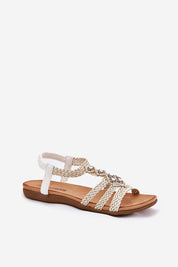 Ynessa Braided Flat Summer Sandals with faux leather straps and metallic accents, ideal for casual warm-weather wear.