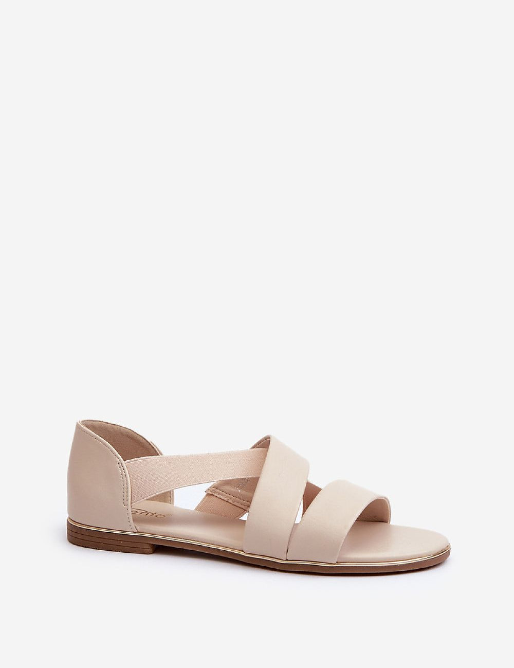 Zirella Elastic Strap Sandals in beige eco leather with a minimalist design, featuring a comfortable elastic strap and soft insole.