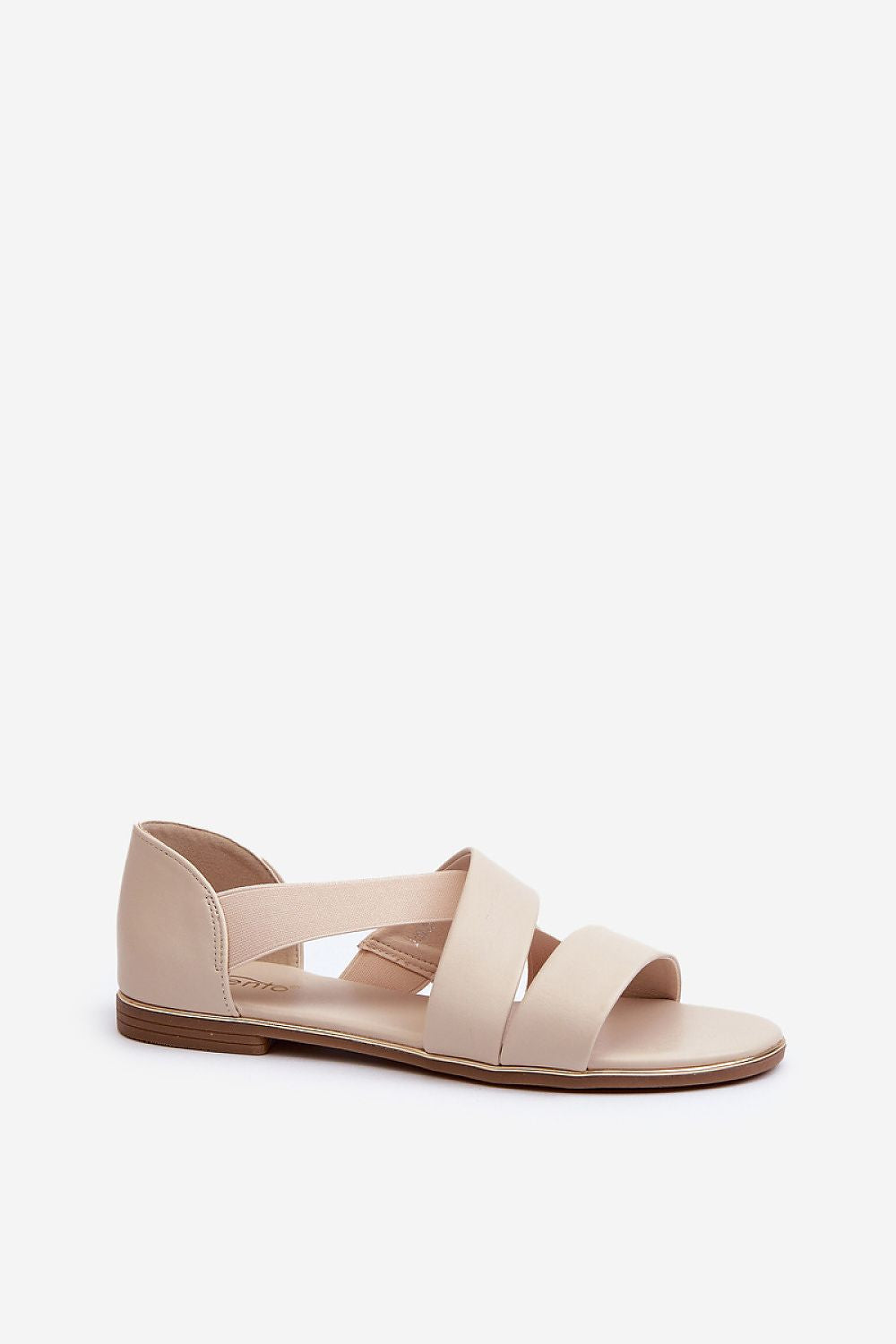 Zirella Elastic Strap Sandals in beige eco leather with a minimalist design, featuring a comfortable elastic strap and soft insole.