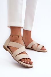 Woman wearing Zirella Elastic Strap Sandals with eco leather, showcasing minimalist design with comfort fit.