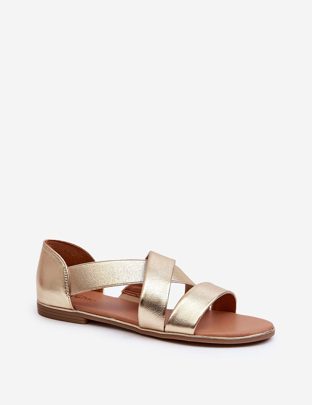 Gold Zirella Elastic Strap Sandals with eco leather and soft insole for comfort, featuring a minimalist design for versatile styling.