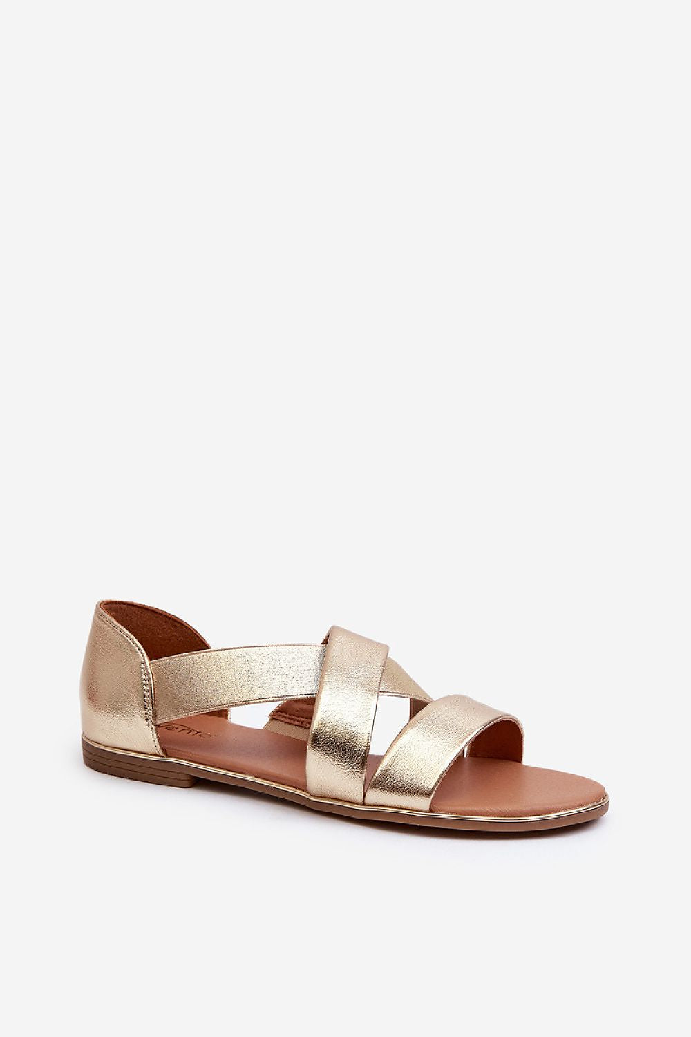 Gold Zirella Elastic Strap Sandals with eco leather and soft insole for comfort, featuring a minimalist design for versatile styling.