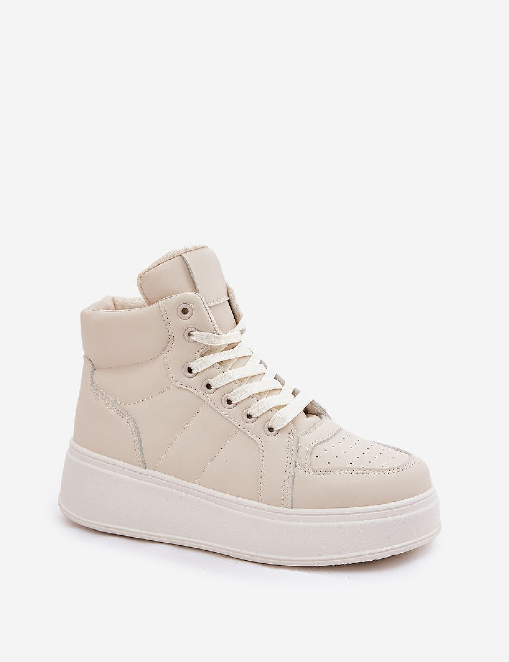 Cavora Platform High-Top Sneakers in smooth eco leather with 4 cm platform and classic lacing, perfect for versatile styling.