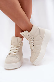 Cavora Platform High-Top Sneakers in eco leather with 4 cm platform, showcasing classic lacing for modern style and comfort.