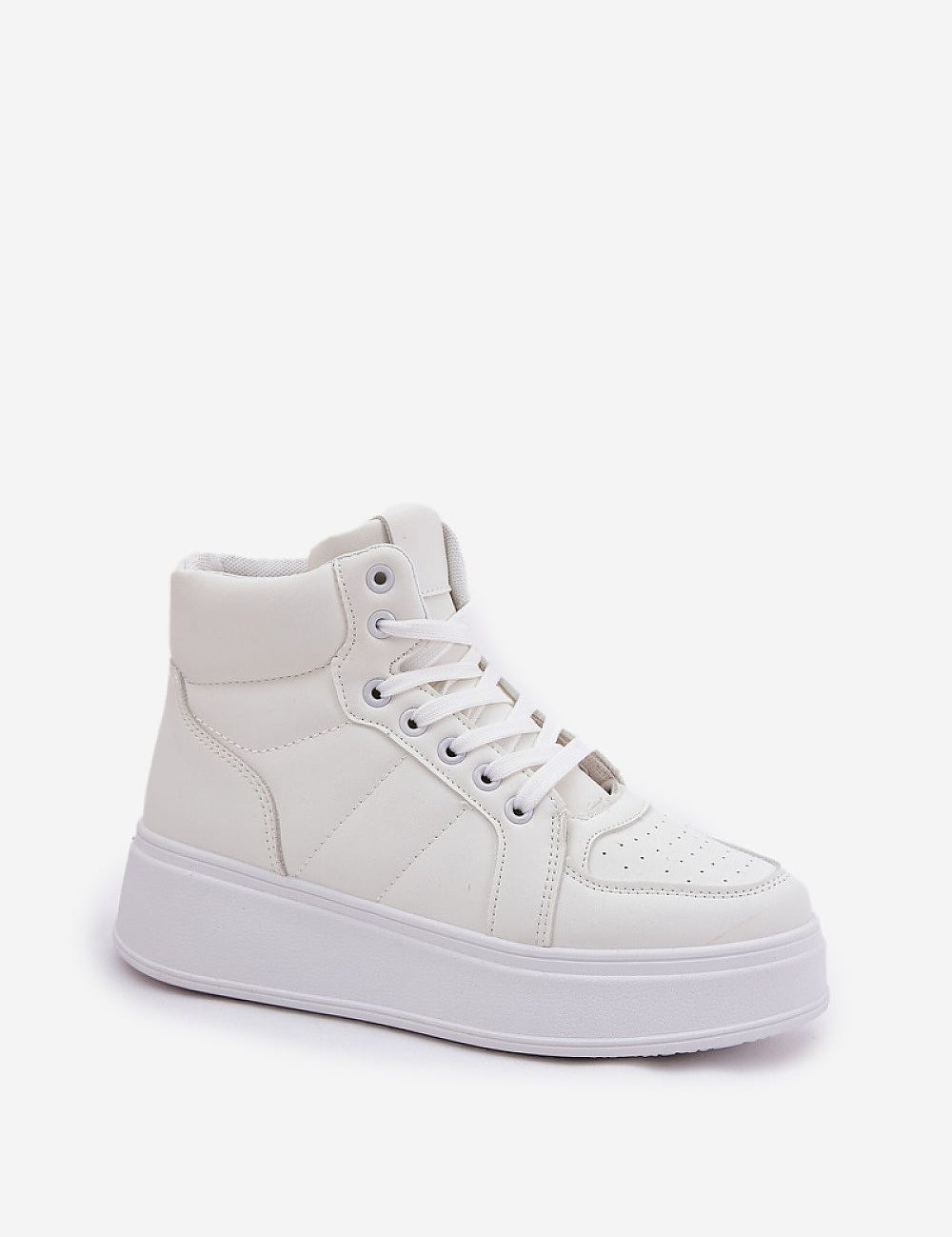 White Cavora Platform High-Top Sneakers with eco leather and 4 cm platform, featuring classic lacing and sleek silhouette.