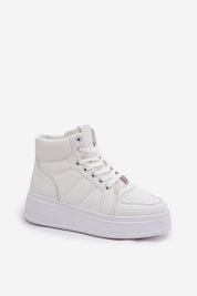 White Cavora Platform High-Top Sneakers with eco leather and 4 cm platform, featuring classic lacing and sleek silhouette.