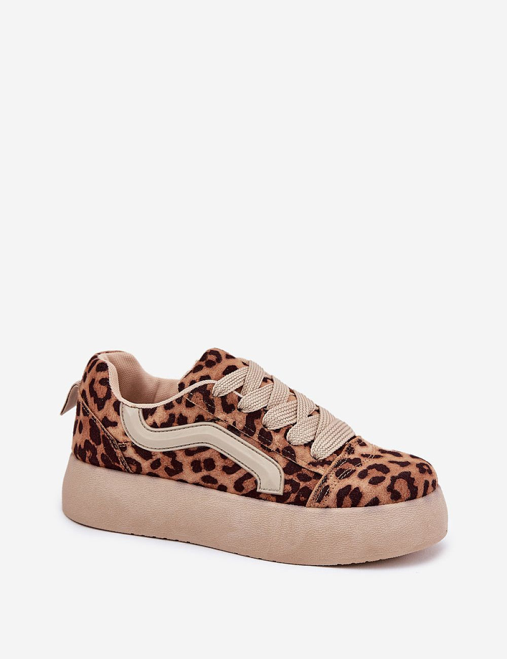 Leopard print Ravelin suede platform sneakers with eco-suede texture and supportive sole, perfect for a chic and stylish casual look.
