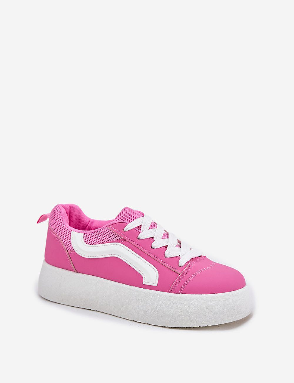 Pink Ravelin Suede Platform Sneakers with white sole, featuring eco-suede material and rounded toe, ideal for chic casual outfits.