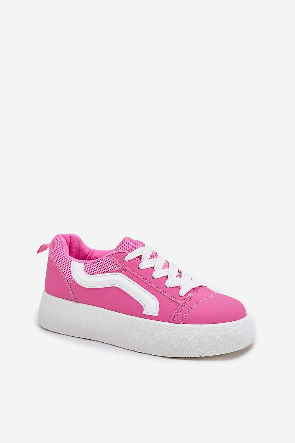 Pink Ravelin Suede Platform Sneakers with white sole, featuring eco-suede material and rounded toe, ideal for chic casual outfits.