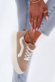 Ravelin Suede Platform Sneakers in beige with white accents, featuring a stylish platform sole and soft eco-suede material.