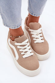 Ravelin Suede Platform Sneakers in beige eco-suede with platform sole and white laces, perfect for casual and chic styles