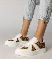Tirella Patterned Platform Sneakers in white with panther motif, synthetic leather, lace-up closure, providing style and comfort.