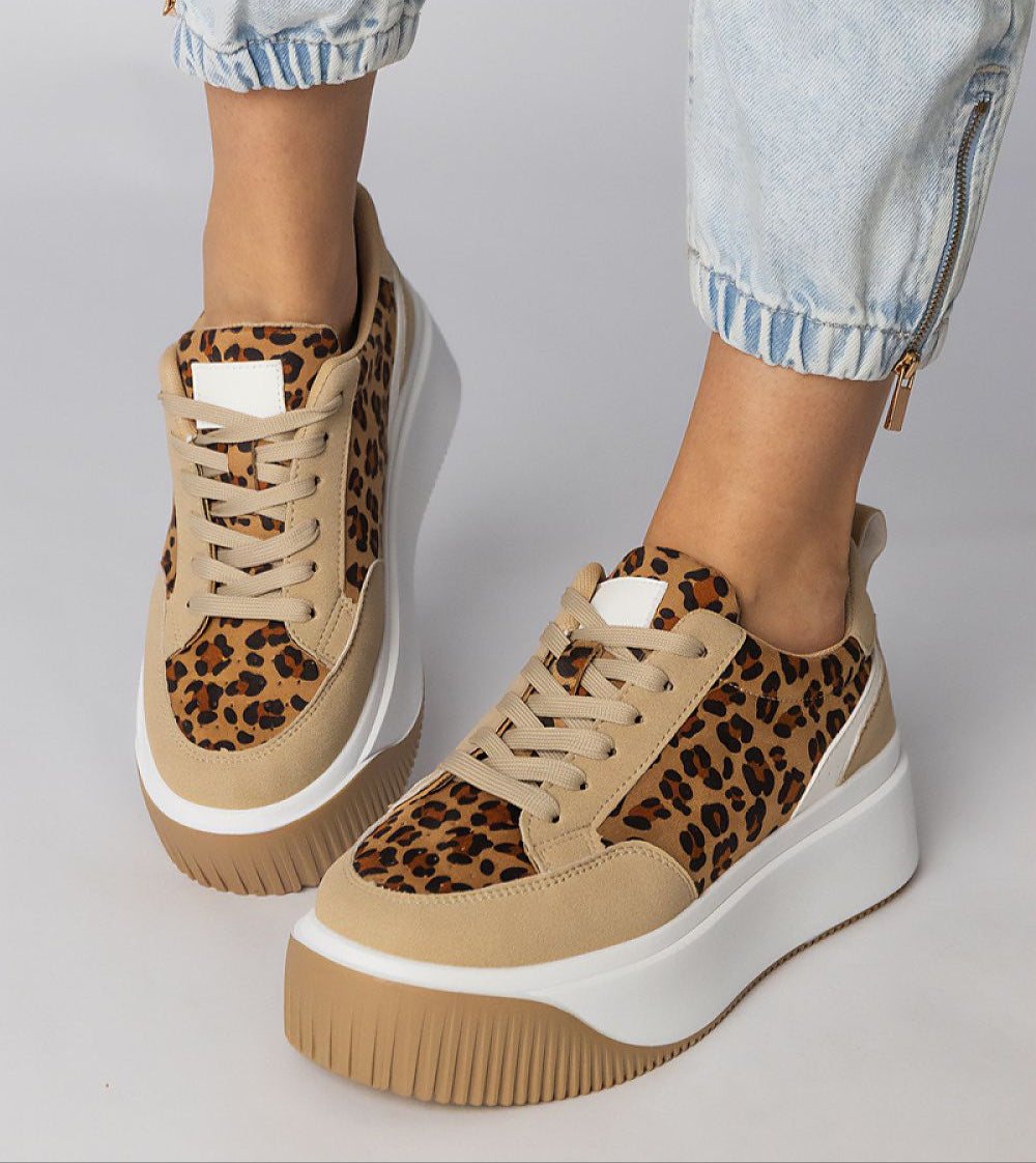 Voretta Panther Platform Sneakers with eco-suede and animal pattern, featuring sculptural soles and cushioned insoles for urban style.