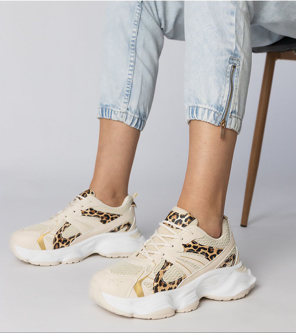 Thareen Platform Trainers with chunky sole, faux leather, animal print; perfect for urban style and comfort.