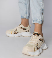 Thareen Platform Trainers with animal print, chunky 5 cm sole, and faux leather finish for stylish urban looks.
