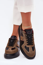 Woman wearing Caravelle Mixed-Leather Sneakers with platform sole and memory foam insole, showcasing suede and leather design.