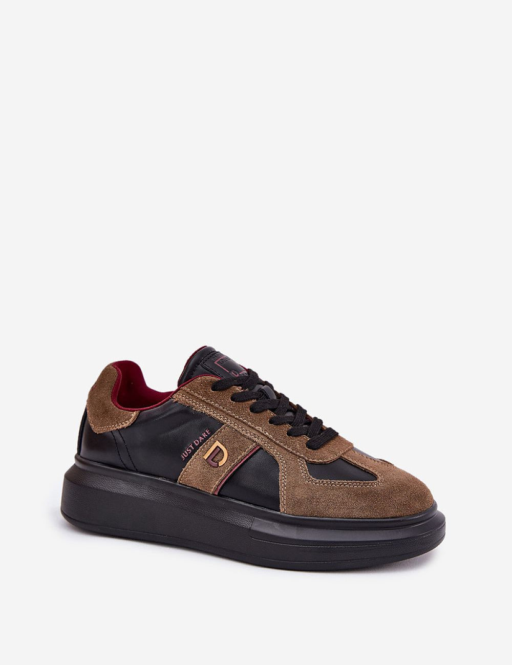 Caravelle mixed-leather sneakers with smooth black leather, brown suede, elevated sole, and memory foam insole for comfort.