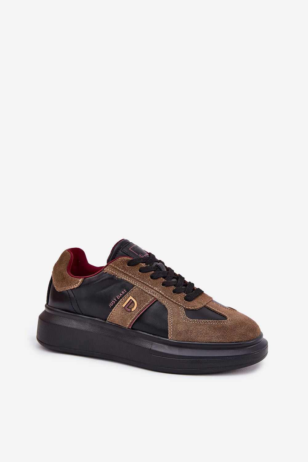 Caravelle mixed-leather sneakers with smooth black leather, brown suede, elevated sole, and memory foam insole for comfort.