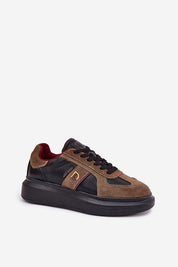 Caravelle mixed-leather sneakers with smooth black leather, brown suede, elevated sole, and memory foam insole for comfort.
