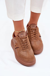 Caravelle Mixed-Leather Sneakers in brown suede and leather, featuring platform sole and memory foam insole for comfort and style.