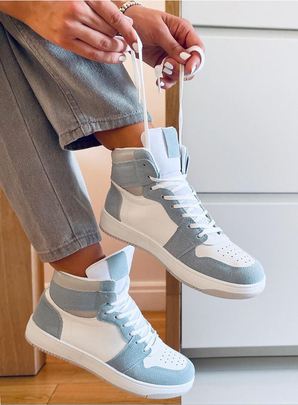 Verdina Colorblock Lace-Up Sneakers in eco-leather with suede accents, ankle-high design, casual versatile footwear style, breathable lining.