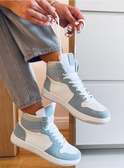 Verdina Colorblock Lace-Up Sneakers in eco-leather with suede accents, ankle-high design, casual versatile footwear style, breathable lining.