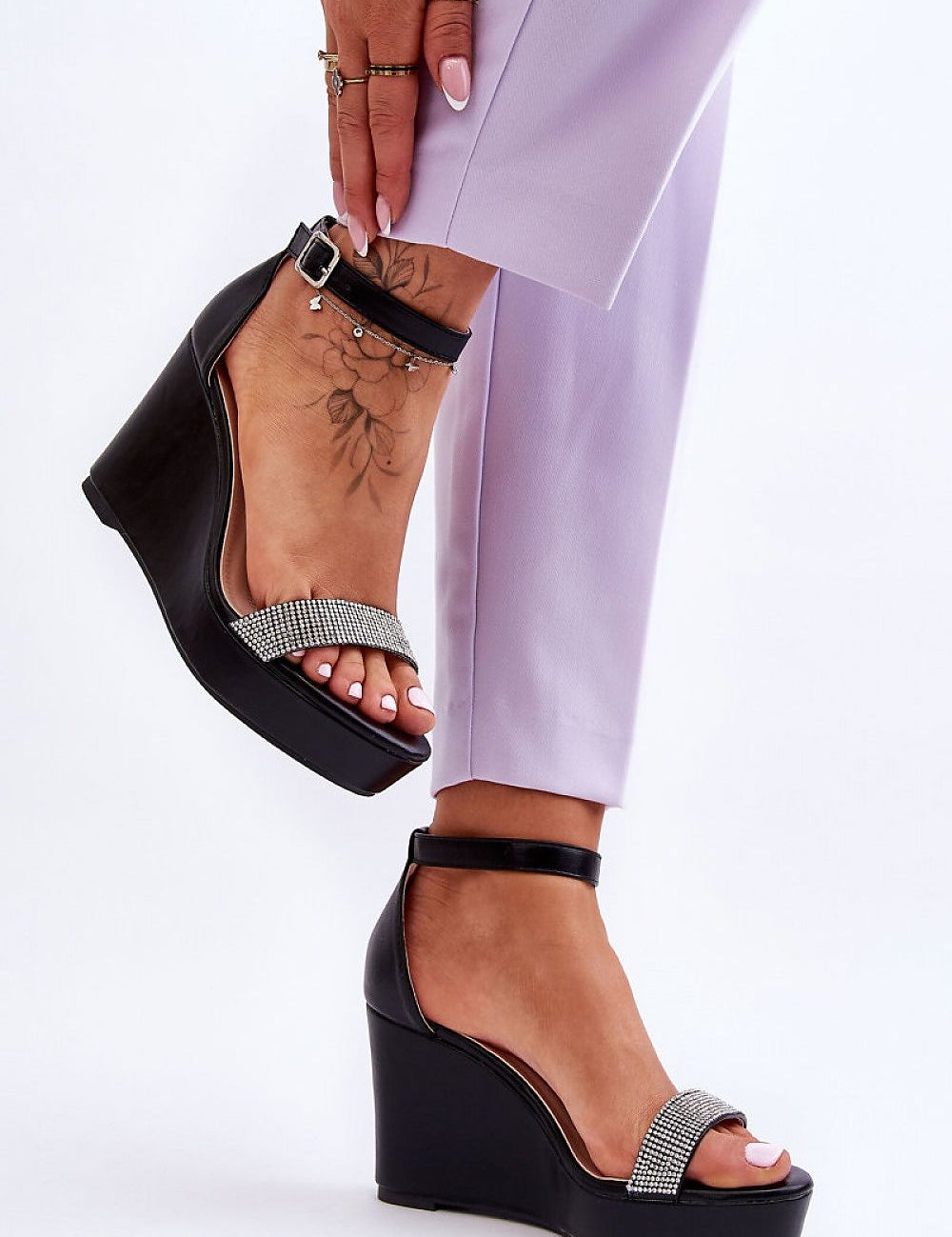 Aveloria Gemstone Platform Sandals with rhinestone accents, eco leather, bold anchor heel, and cushioned insole for elegance and comfort.