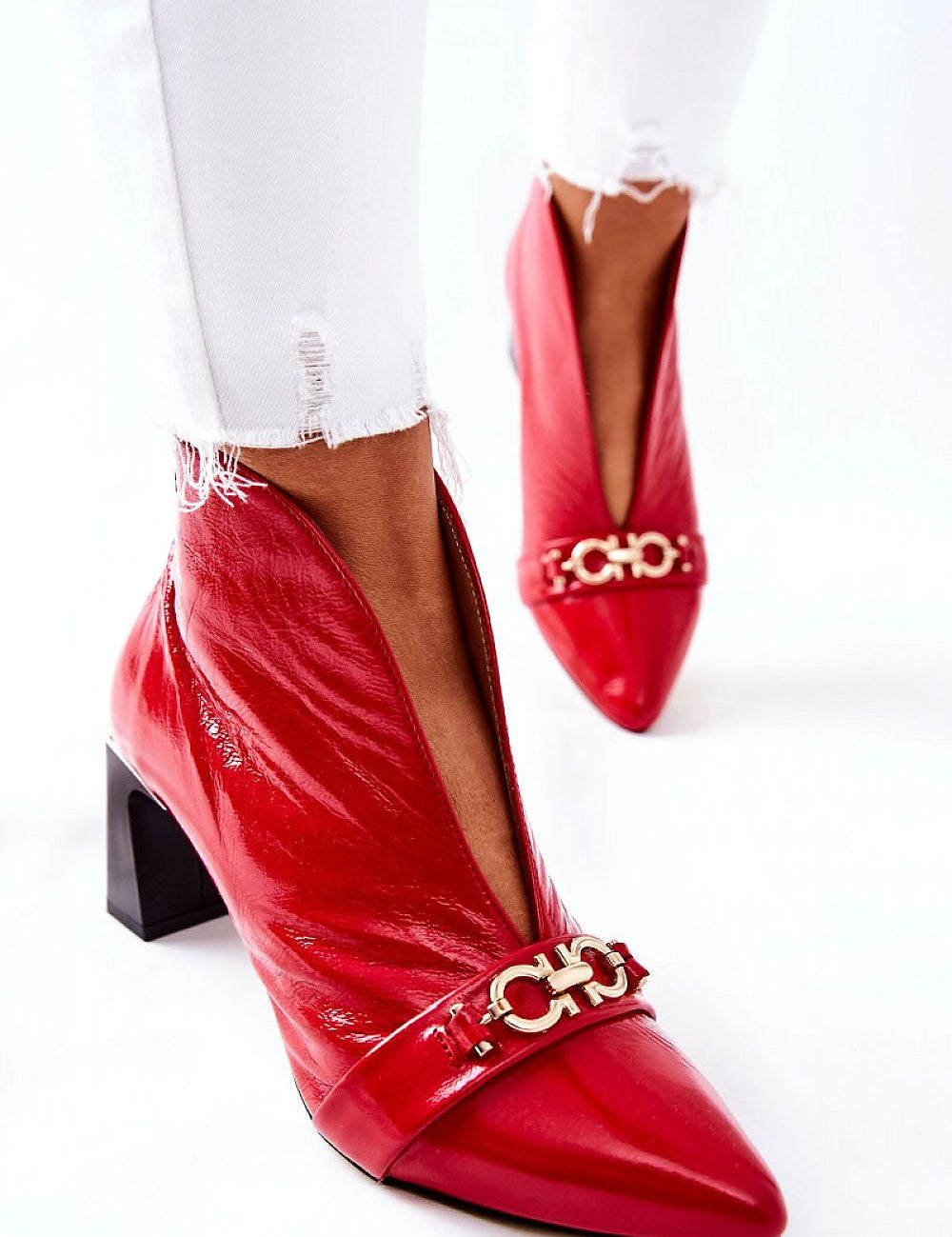 Red Aurelinne Crestline Leather Heights heel boots with gold accent, smooth leather finish, and sculpted heel for a sophisticated look.